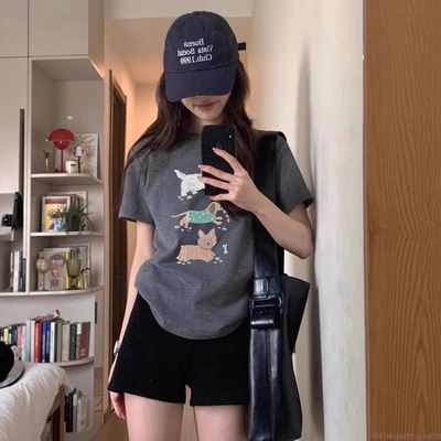 网红款卡通狗印花纯棉短