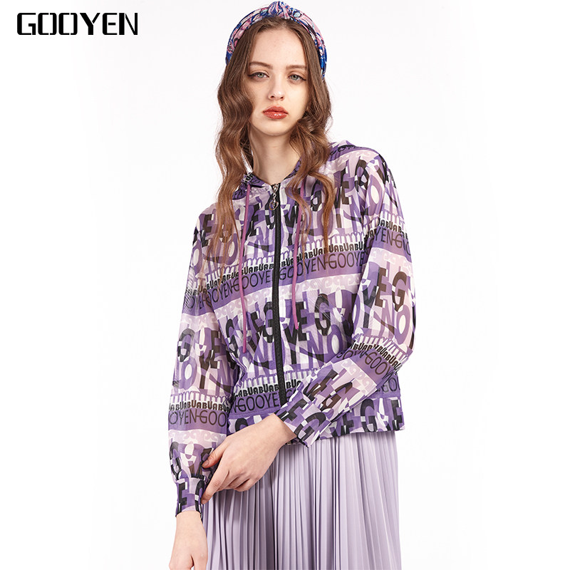 Gooyen|古源 专柜正品 数字叠影印花网纱连帽夹克上衣