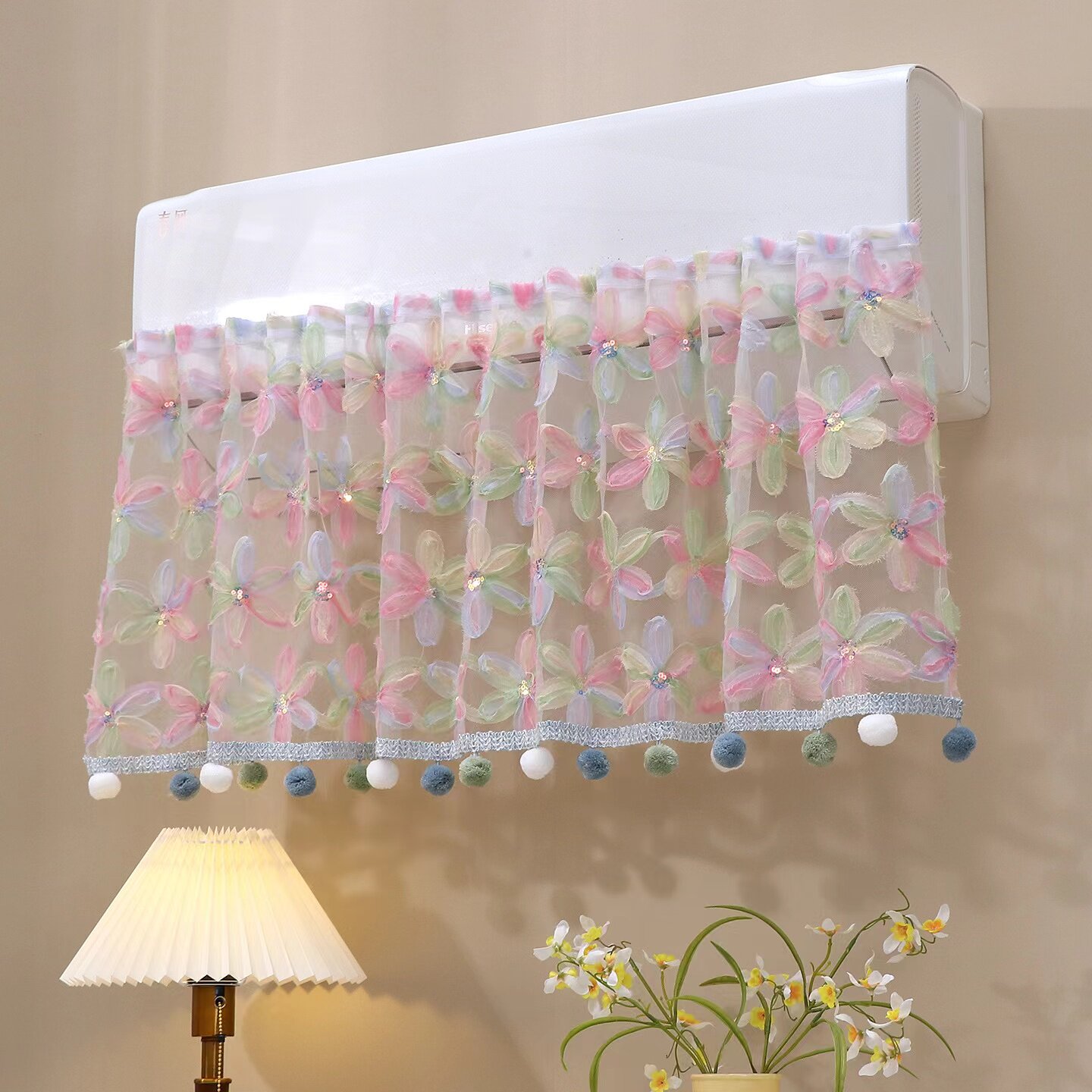 法式田园风空调防直吹挡风帘孕妇月子婴儿挡风帘布艺蕾丝罩免打孔