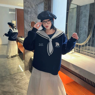 学院风海军领撞色卫衣女2026秋季新品简约休闲洋气韩版减龄上衣女