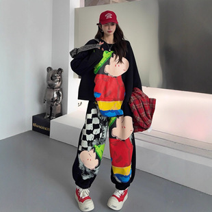 冬季新款时尚趣味卡通大版胖mm小个子两件套女宽松休闲显瘦套装