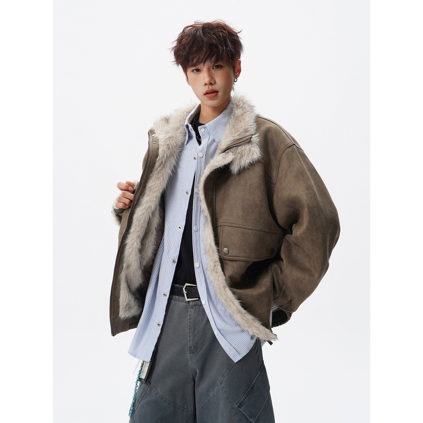 座山雕仿麂皮绒机车外套618A-H926-P115，男装工装外套，星座618A