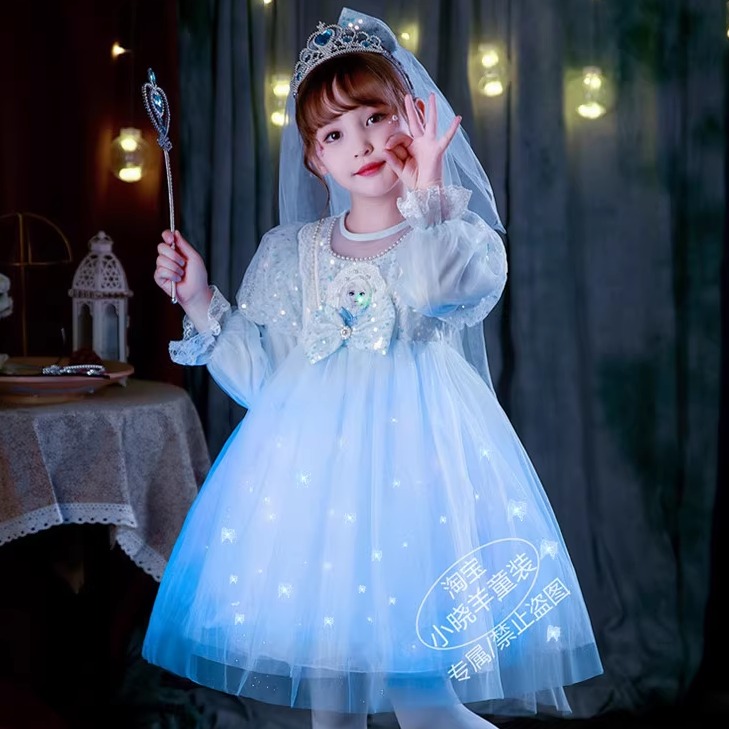 发光爱莎公主裙女童春秋连衣裙子