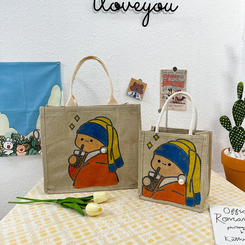 妇女节手绘麻布袋涂鸦涂色绘画包帆布包彩绘diy材料手工暖场活动