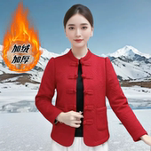 中老年妈妈冬装 棉衣女加绒加厚外套立领高档棉袄保暖提花上衣百搭