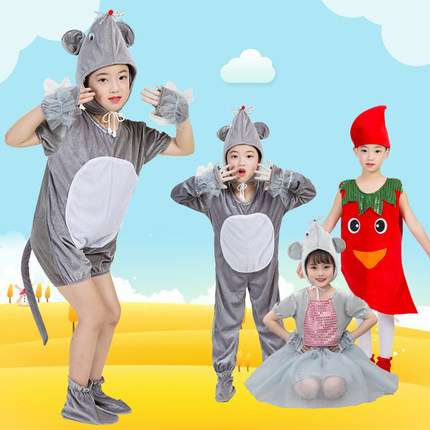 六一新款小老鼠吃辣椒演出服幼儿园小老鼠小辣椒卡通舞蹈表演服