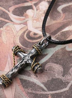 十字架吊坠复古潮泰银项链