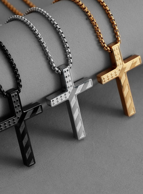 时尚潮流不锈钢美国国旗十字架项链男士复古个性嘻哈吊坠
