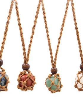 天然石水晶原石网兜手工编织项链