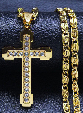 不锈钢男士轻奢镶钻十字架项链