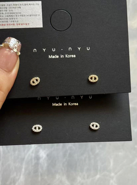 韩国气质迷你字母猪鼻子锆石耳钉精致时尚耳环高级感轻奢百搭耳饰