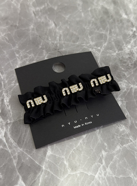 长方形黑色缎面褶皱发夹女后脑勺2025新款一字夹刘海侧边夹鸭嘴夹