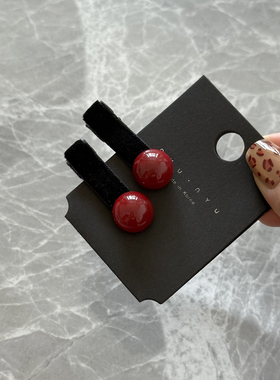 红色豆豆黑色丝绒发夹刘海夹侧边夹碎发夹鸭嘴夹一字夹夹子头饰