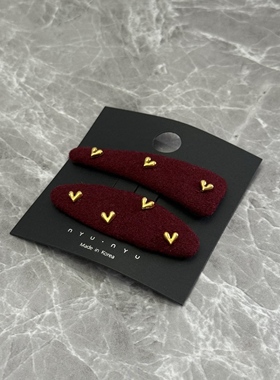 秋冬新年红色丝绒爱心发夹边夹侧边刘海夹碎发夹bb夹甜美复古发饰