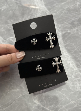 黑色丝绒十字架发夹女后脑勺夹子头饰水滴bb夹刘海夹高级感发卡