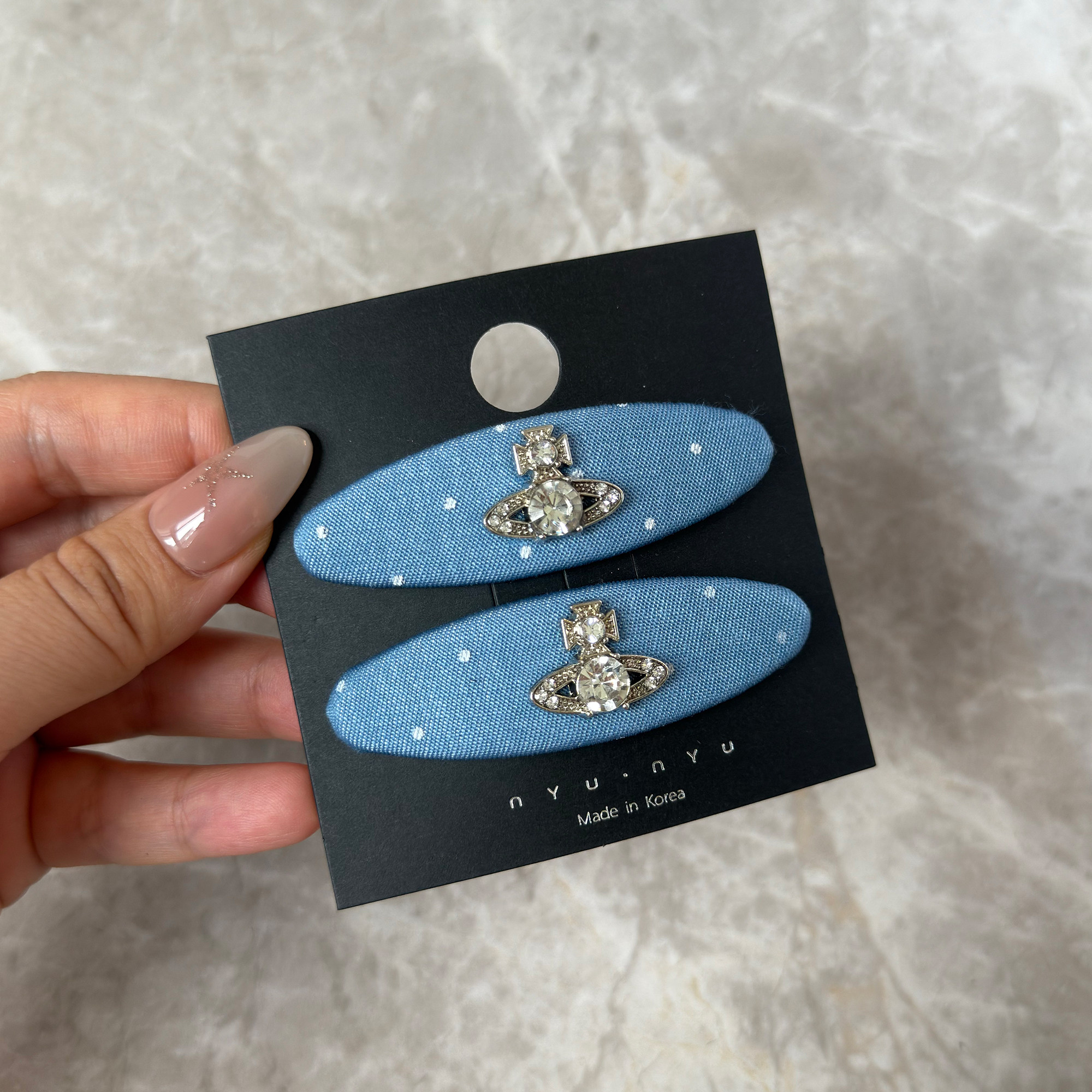 精致闪钻土星球牛仔布艺发夹女士2026新款高端侧边夹鸭嘴夹刘海夹