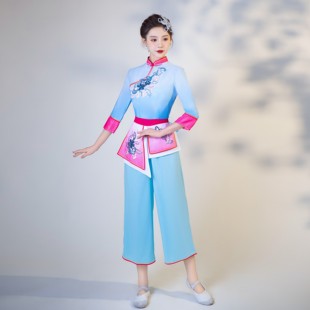 新款成人农民丰收节服装斗笠舞蹈演出服民族舞村姑采茶舞演出服装