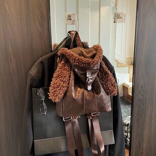 2026新款女士双肩包超萌毛绒质感高颜值可爱法式女士双肩包