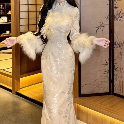 新中式温柔立体花神明少女花旗袍