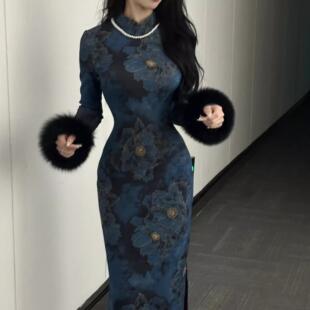 加绒厚款 连衣裙年轻款 兰陵王 针织提花绝美改良旗袍新中式 秋冬新款