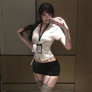 绑带 角色扮演肚兜女装 性感秘书制服套装 女OL包臀裙深V收腰职业装