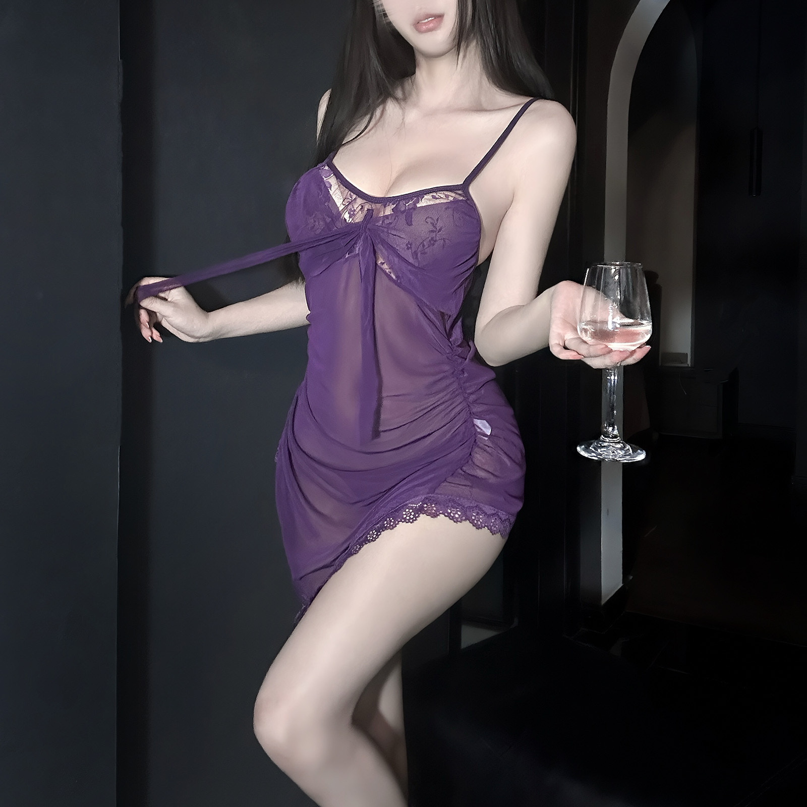 性感睡裙女2025新款紫色透视蕾丝