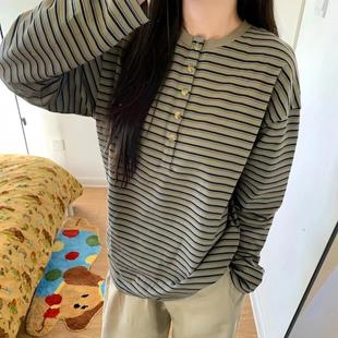 復古慵懶風松馳條紋長袖 T恤男女2025早春重磅休閑阿美咔嘰亨利衫