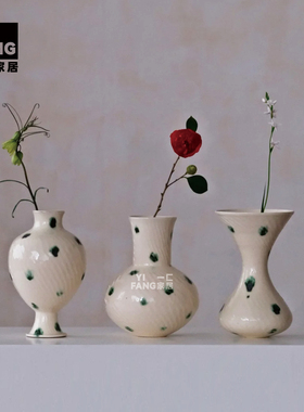 大丹陶瓷 正品花瓶 绿色波点手工陶瓷花器 样板间儿童房艺术摆件