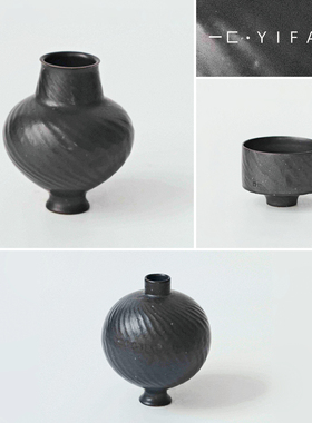 大丹 正品《艺术》中古风黑色纹花器摆件 样板间玄关桌面装饰