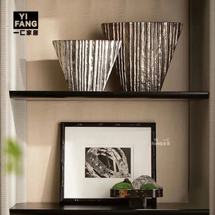 一匚 中式书靠摆件云石烛台浮雕装饰画 样板间客厅电视柜书柜摆件