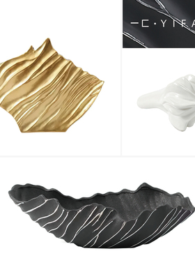 一匚创意肌理黑色异形陶瓷果盘蒜头摆件样板间客厅餐厅厨房装饰品