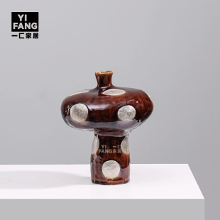 景德镇手作银彩陶瓷艺术花瓶 民宿餐桌复古创意摆件 大丹正品 一匚