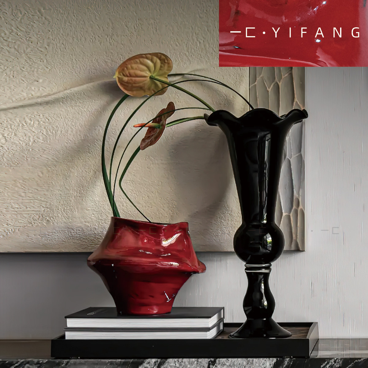 一匚 新中式轻奢陶瓷花器 样板间售楼处酒店复古花瓶装饰品摆件,家居饰品,花瓶,淘宝优惠券,粉丝福利购,淘宝优惠卷