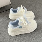 女2025新款 爆款 面包鞋 奶fufu厚底小白鞋 可爱小众百搭休闲运动板鞋