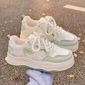 通勤休闲潮鞋 小众设计感绿色网面透气板鞋 女ins学生百搭流行板鞋