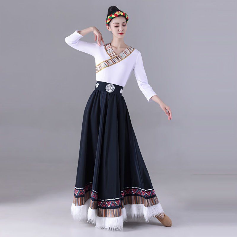 藏族舞蹈演出服装女大摆裙套装