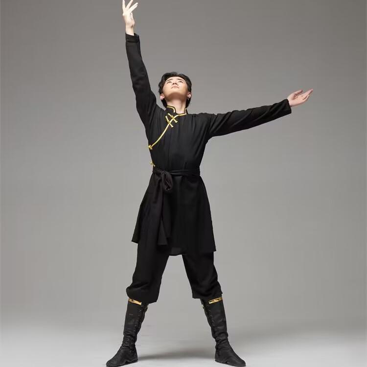 蒙古风舞蹈演出服男黑色立领艺考