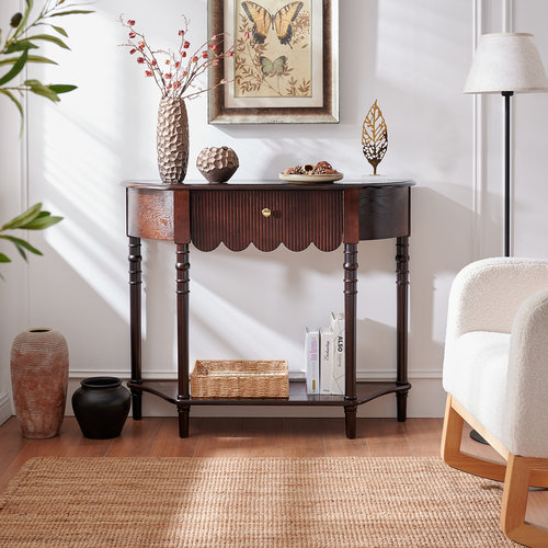 法式实木半圆玄关台入户窄条桌