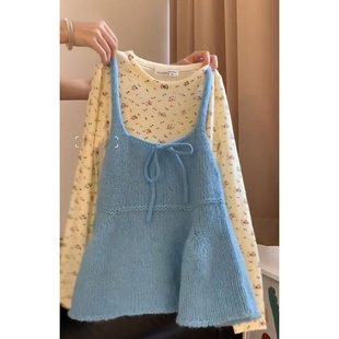 两件套装 新款 衬衫 甜美减龄针织吊带马甲背心叠穿碎花长袖 2025秋季