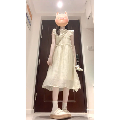 小飞袖花边公主连衣裙