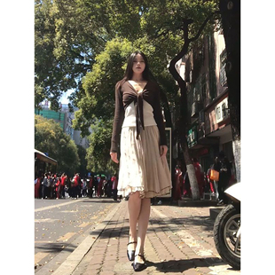 半身裙三件套装 吊带背心 温柔甜美风蝴蝶结系带针织开衫 2026新款