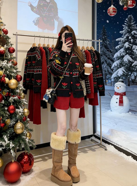 韩系复古温柔感费尔岛撞色圆领毛衣开衫秋冬款宽松高级感针织外套