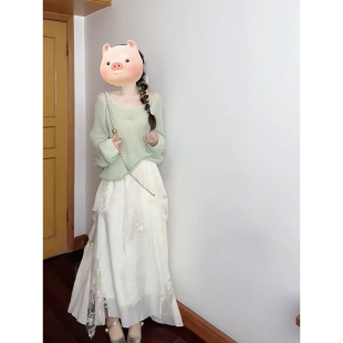 搭配不规则半身长裙两件套装 温柔淑女穿搭显瘦百搭针织衫 新款 法式