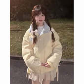 秋冬季 甜美风蝴蝶结黄色小个子棉服女新款 百搭宽松学生面包服外套