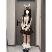 纹花苞背带裙叠穿方口领木耳边上衣两件套装 法式 复古温柔可爱风格