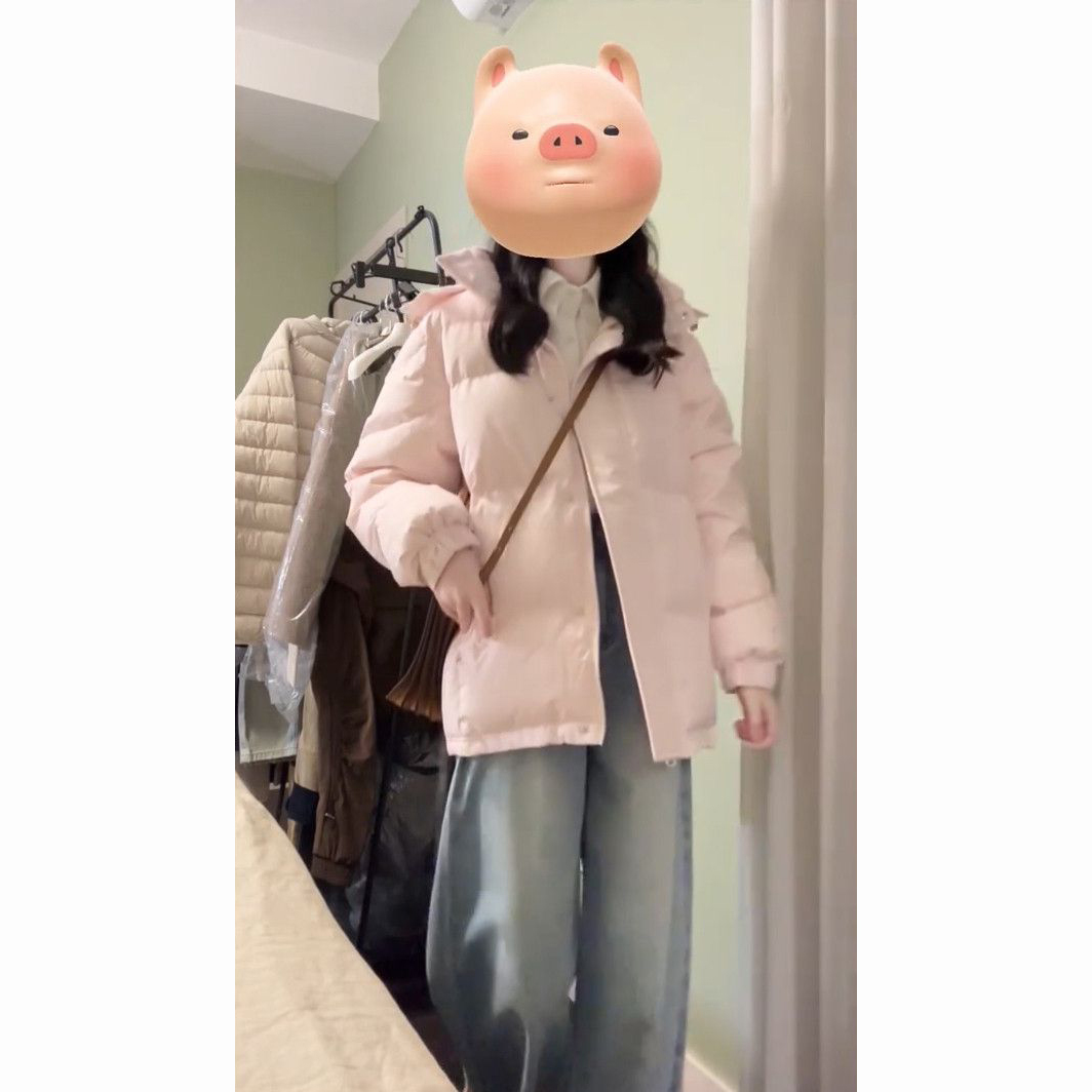 粉色连帽保暖棉服外套