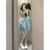 法式 白色蕾丝半身裙两件套 甜辣软妹风不规则抹胸木耳边吊带短裙