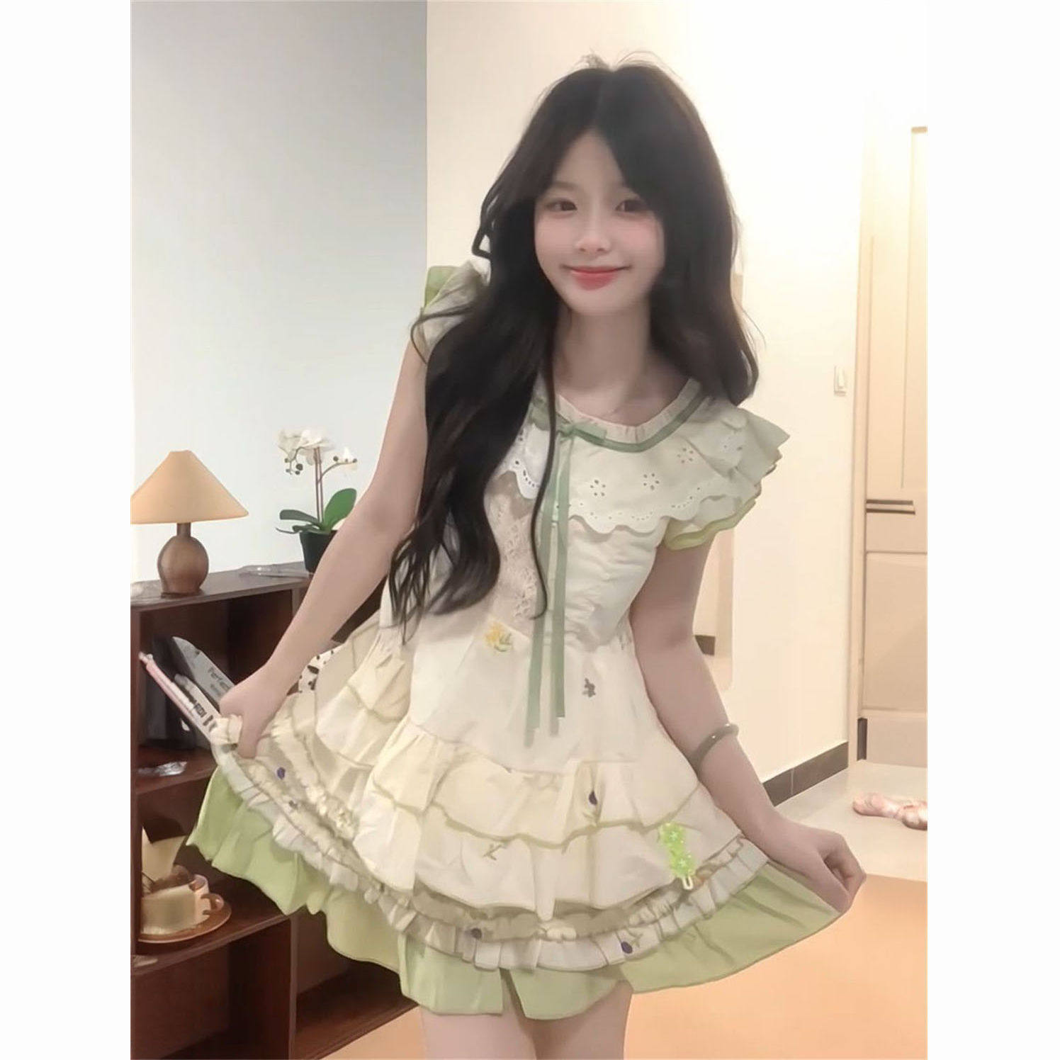 森系甜美小清新蕾丝拼接小飞袖碎花上衣搭配蛋糕半身短裙两件套装,女装/女士精品,时尚套装,淘宝优惠券,粉丝福利购,淘宝优惠卷