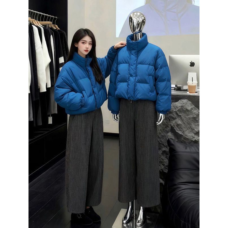 时尚气质高级感克莱因蓝宽松短款棉服搭配格子休闲阔腿裤两件套装,女装/女士精品,时尚套装,淘宝优惠券,粉丝福利购,淘宝优惠卷