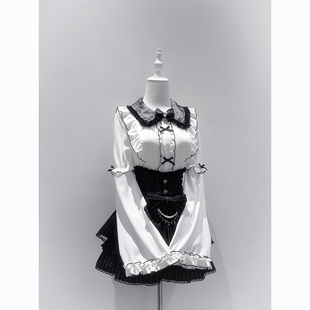 2026新款 温柔优雅穿搭蝴蝶结蕾丝上衣搭配高腰条纹半身裙两件套装